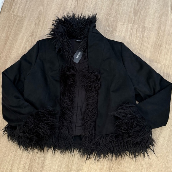 NWT Size 18 M Black City Chic Indie Jacket Fake Fur Outline & Sleeves - Picture 2 of 16